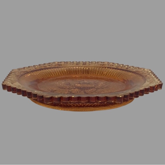 Vintage PAIRPOINT Amber Glass Cup Plate American Eagle Hexagon Scallop Edges - Picture 4 of 9